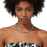 Collier Chaîne Tennis Carré 7,5 MM avec Grappe de Diamants CZ Bleus Taille Baguette, Style Fashion Iced Out, Bijoux d'Été