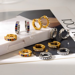 Fashion Huggie <b>Earrings</b> Crystal Rhinestone Zinc Alloy Women's Jewelry 18k Gold Plated <b>Small</b> Hoop Ear <b>Studs</b> Elegant Design - Product Image 3