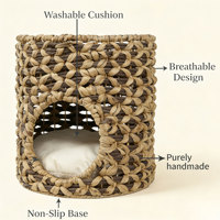 Lit pour animaux de compagnie en jacinthe d'eau tressée à la main, écologique, naturel, luxueux, bohème, pour chats et chiens, maison pour chat et coussin de lit-caverne pour salon