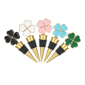Four Leaf Clover <b>Wine</b> Stopper Metal Sealing Bottle Stopper For Wedding Birthday Party Gift Blue Green Pink White Black - Product Image 2