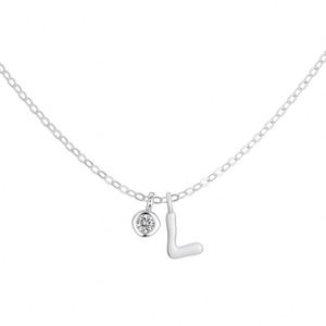Dylam Rhodium Plated Dainty CZ Alphabet Letter -L- Necklace, Personalized <b>Name</b> Initial Necklace for Women Female - Product Image 1