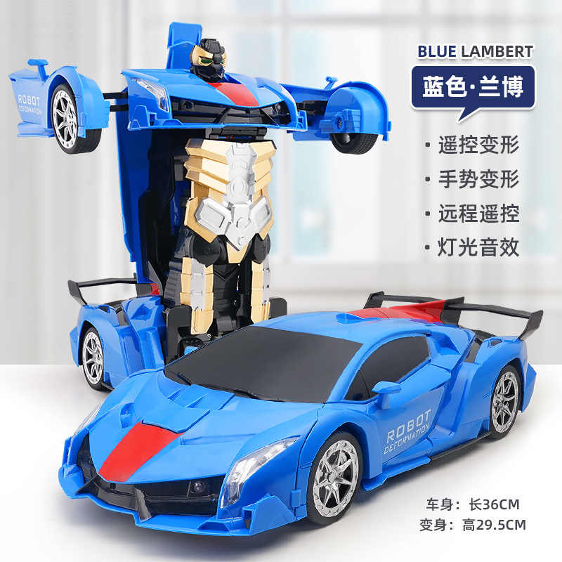 Coche teledirigido Rambo azul con deformación por inducción gestual.