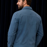 Veste chemise en daim bleu pour homme avec poches, col rabattable, fermeture éclair, style workwear, vêtements d'automne, service OEM en gros