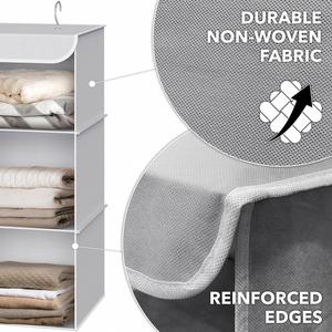3 Tier Hanging Wardrobe <b>Storage</b> Organizer with 2 Hooks Multifunctional Clothes Shelf for Sweater Coat Shoes in Bedroom Dorm - Product Image 4