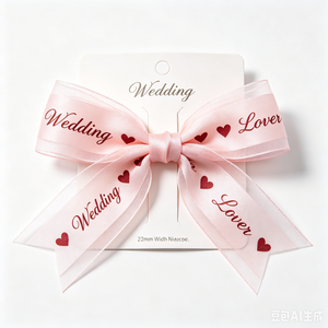 Lazo de cinta transparente de lujo ecológico personalizado, pre-atado, elástico, con lazo de mariposa para embalaje de regalos de boda o San Valentín. - Product Image 3