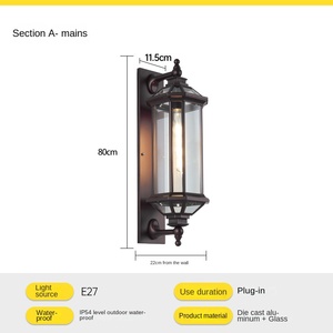 Lámpara de pared de cobre para exterior, lámpara de pared Retro personalizable a prueba de herrumbre para jardín, Villa y balcón - Product Image 6