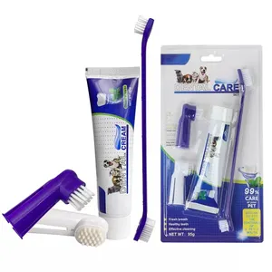 Hot Sale Customize Logo Food Grade Non Toxic Cleaning Tartar Tool Teeth Cleaning Cat Dogs Pet Toothbrush And Toothpaste Set