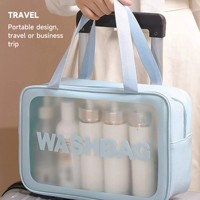 Tas Makeup rias wajah kosmetik kustom PVC perlengkapan mandi kecantikan bening transparan tahan air untuk perjalanan