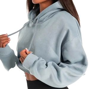 Nuevo estilo de gran tamaño Crop Hoodie últimas mujeres algodón sudaderas largas logotipo personalizado manga larga Crop Top sudaderas con capucha Streetwear - Product Image 2