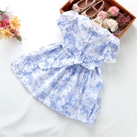 Vêtements d'été pour bébés filles, smockés à la main, robes à fleurs, en coton, bleu, H032063