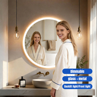 Miroir LED rond Joystar de 24 pouces (60 cm) avec halo lumineux en acrylique, anti-buée, indice de protection IP44, interrupteur tactile pour salon et hôtel