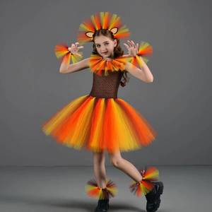 Disfraz de León para Niñas HP, Tutú de Tul Naranja Marrón con Diadema para Fiesta de Halloween - Product Image 3