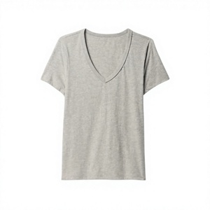 T-shirt pour femme à col en V au design exclusif, tissu doux de qualité supérieure, coupe ajustée, manches courtes, haut tendance, personnalisation de marque, vente en gros directe usine - Product Image 5