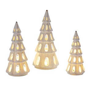 Trắng gốm Tabletop <span class=keywords><strong>Tree</strong></span> Gốm Cây giáng sinh với LED thắp sáng - Product Image 1