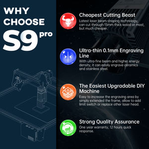 Máquina de Grabado y Corte Láser <span class=keywords><strong>SCULPFUN</strong></span> <span class=keywords><strong>S9</strong></span> Pro 10W para Madera y Acrílico, 400x410mm, Grabador y Cortador Láser EU - Product Image 2