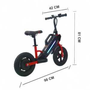 Trottinette électrique rouge 12 pouces tout-terrain avec pneus larges pour enfants, avec bande lumineuse LED colorée - Product Image 3