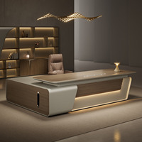 Meubles de bureau de style italien, bureau de direction haut de gamme fonctionnel avec LED, bureau de direction léger et luxueux, bureau de PDG