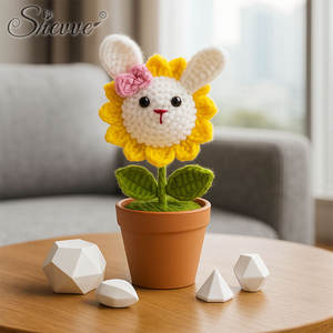 Maceta de animales de ganchillo hecha a mano Mini Ramos lindas <span class=keywords><strong>flores</strong></span> de ganchillo para decoración del hogar Día de San Valentín Pascua Día de la madre - Product Image 1