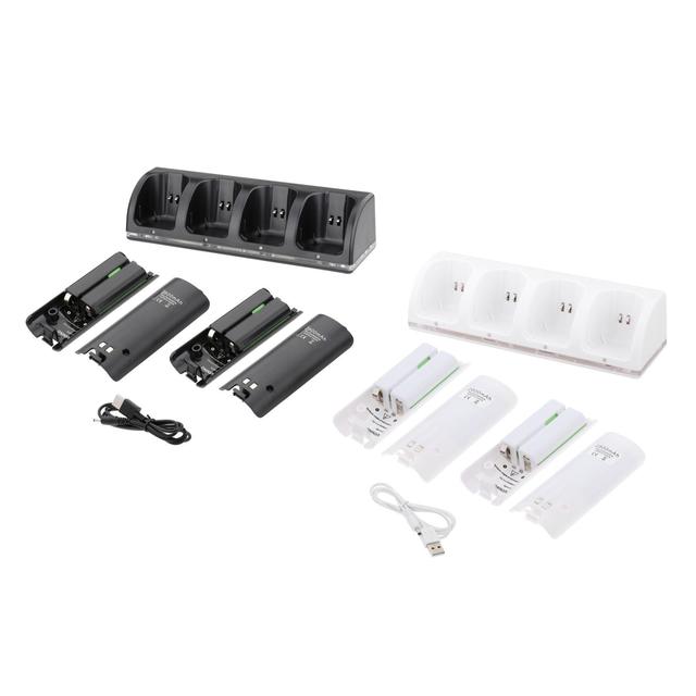 4 Ports Game Controller Charging Dock Station Stand Charger with Battery for Wii Game Console Remote Controller
