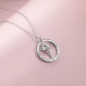 Infirmière Thème Collier En Argent Sterling <span class=keywords><strong>Caducée</strong></span> Et Stéthoscope Pendentif Bijoux - Product Image 4