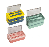 Boîte à lunch en plastique de grande capacité, utilisable au micro-ondes, style japonais, double couche, récipient alimentaire