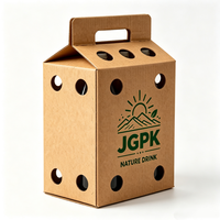 Boîte en carton ondulé brun naturel pour boissons, jus, eau, aliments, avec poignée, impression de logo personnalisé et trou de ventilation