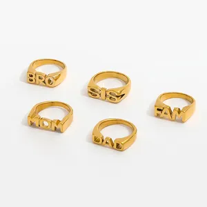 In Stock 18K Gold Plated Letter MOM DAD SISTER Stamp Dingran Ring For Women Stainless Steel Jewelry