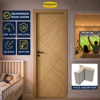 Porte intérieure asymétrique insonorisée en contreplaqué de chêne pré-montée, certifiée ASTM E90, pour chambre à coucher, style américain