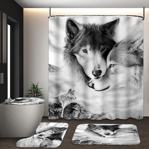 Juego de Cortina de Ducha de Poliéster con Estampado de Lobo <span class=keywords><strong>Husky</strong></span> de Muyu Wholesale, 4 Piezas, Impermeable, Ecológico, Decoración para Baño, Alfombrillas Antideslizantes para Inodoro - Product Image 5