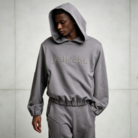 Sudadera con capucha corta para hombre, de algodón grueso, corte holgado, con remaches, cintura elástica, unisex, estilo streetwear, hecha a medida