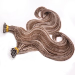 Extensions capillaires bouclées en nano-rings en plastique, cheveux humains vierges Remy, double épaisseur - Product Image 1