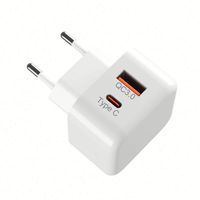 Adaptateur Chargeur Secteur 20W à 2 Ports USB-C et USB-A à Charge Rapide pour Téléphones Portables, Ordinateurs Portables et Tablettes, Compatible Prises EU, UK, US