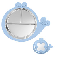 Assiettes à ventouse pour bébé en acier inoxydable et lot de 2 cuillères et fourchettes ensemble d'ustensiles pour tout-petits ensemble d'alimentation pour bébé assiettes divisées