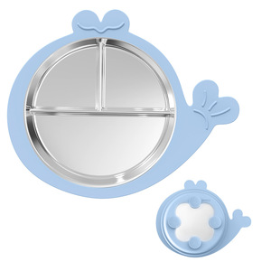 Assiettes à ventouse pour bébé en acier inoxydable et lot de <span class=keywords><strong>2</strong></span> cuillères et fourchettes ensemble d'ustensiles pour tout-petits ensemble d'alimentation pour bébé assiettes divisées - Product Image 4