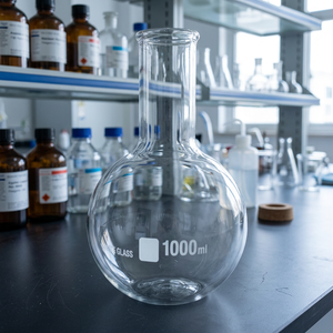 Fiole à faire bouillir CISCO 1000 ml à fond plat, col étroit et long, en verre borosilicate transparent CISCO-3184, consommable de laboratoire - Product Image 3