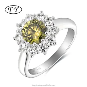 TY Jewelry Olive Green Cubic Zirconium Engagement Ring Wedding Ring 925 Sterling Silver Cz Ring For Men