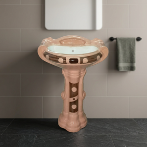 Lavabo sur pied en céramique rose carré de conception européenne pour salle de bain moderne - Product Image 6
