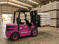 Montacargas Eléctrico de 3 Toneladas, Color Rosa, con Batería de Litio, 3000 kg, Cero Emisiones, Contrapesado, para Molinos de Arroz, Procesamiento Agrícola, Almacenes, con Certificación CE