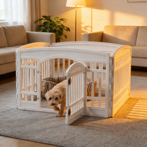 Foldable PP Resin Puppy Playpen - 4-Panel Design with Secure Door, 24"/34" Height Options, Lightweight for Indoor/<b>Outdoor</b> Use - Product Image 1