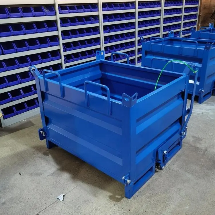 Customizable metal transport bins open from the bottom of the dump hopper waste collection bins