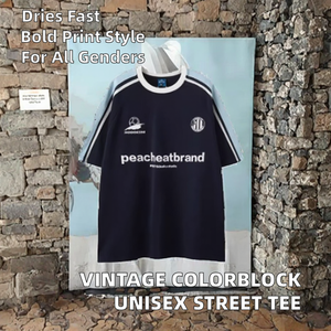 T-shirt unisexe vintage 100 % coton tissé, imprimé numérique, color-block, manches courtes, coupe classique, style streetwear, décontracté pour homme, été - Product Image 2