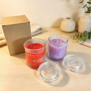 Vela cilíndrica de vidrio repujado vintage para verter cera de soja, con mecha de algodón puro, fragancia duradera, artículo decorativo para ambiente de dormitorio - Product Image 1