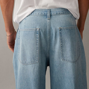 Jeans baggy bleu clair pour homme, coupe haute, jambe large, style streetwear, faible MOQ, pour usage quotidien - Product Image 3