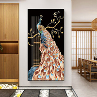 Peinture décorative Paon pour entrée, art mural moderne de luxe léger pour couloir, allée et salon, art mural Fable Good