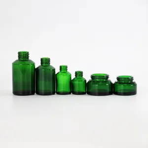 סיטונאי ירוק זכוכית בקבוקי קרם צנצנות ריק באיכות גבוהה יוקרה קרם צנצנות