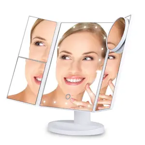 Espejo led de alta calidad para mujer, espejo de belleza plegable de Material ABS, 3 lados, personalizado, gran oferta