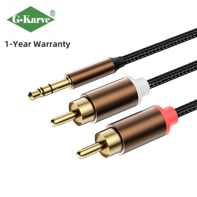 Premium 3.5mm Male to Dual RCA Male Audio Cable - Gold Plated, Nylon Braided Stereo Y-Splitter for Home Theater, Amplifier