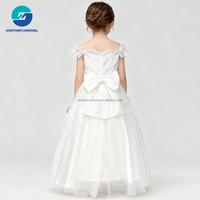 Robe de demoiselle d'honneur en tulle à sequins et dentelle, épaules dénudées, bretelles papillon en tulle, robe de mariage pour enfant avec grand nœud au dos, robe de communion