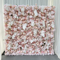 MoKtong Rosa Blumenwand-Hintergrund 2,4m x 2,4m Aufrollbar 5D mit Echt-Touch Seidenrosen Pfingstrosen Grünzeug für Hochzeit Geburtstagsfeier