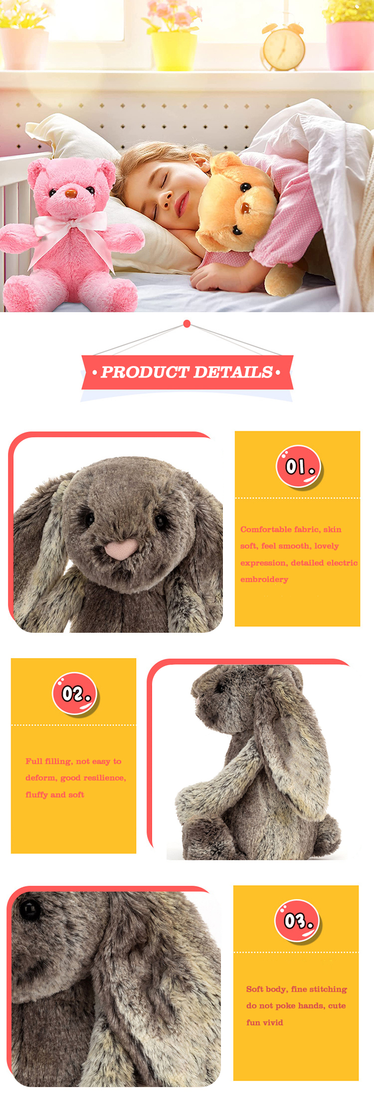 cute soft stuffed animal bunny plushie long ear plush toy peluches rabbit easter bunny